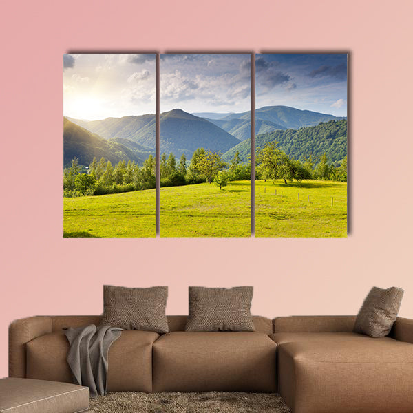 Beautiful sunny day is in mountain landscape in Ukraine. Multi panel canvas wall art