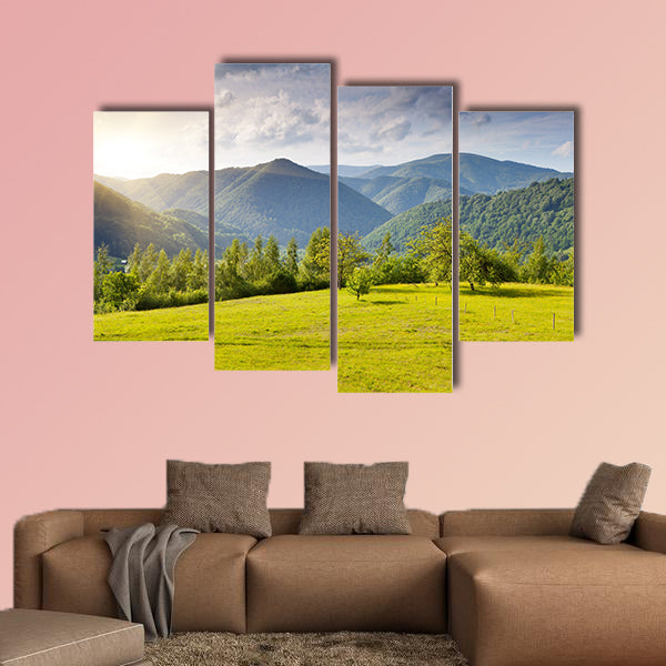Beautiful sunny day is in mountain landscape in Ukraine. Multi panel canvas wall art