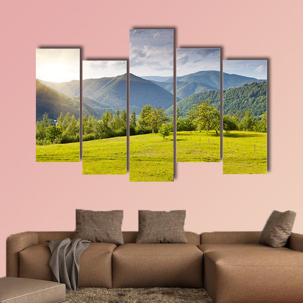 Beautiful sunny day is in mountain landscape in Ukraine. Multi panel canvas wall art