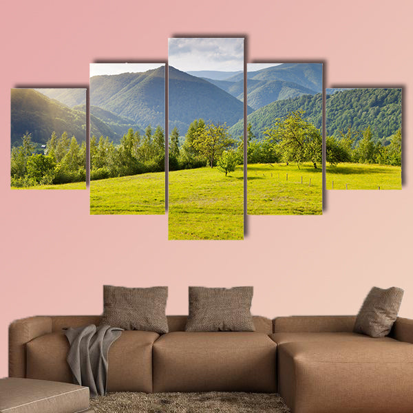 Beautiful sunny day is in mountain landscape in Ukraine. Multi panel canvas wall art
