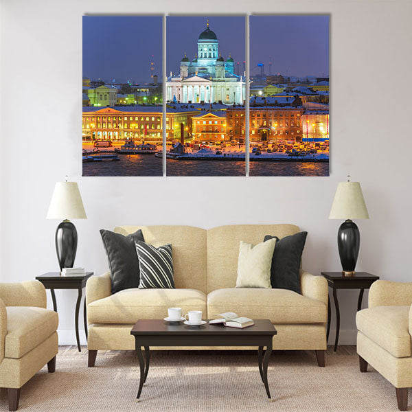 Winter night scenery of the Old Town Multi panel canvas wall art