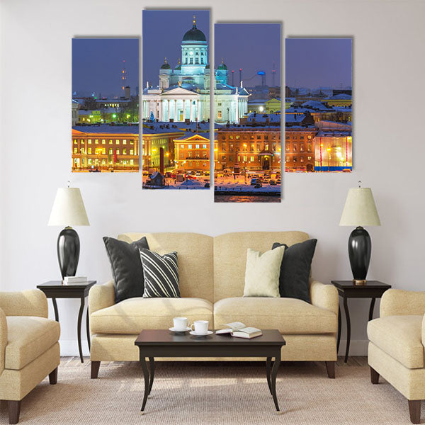Winter night scenery of the Old Town in Helsinki Multi panel canvas wall art