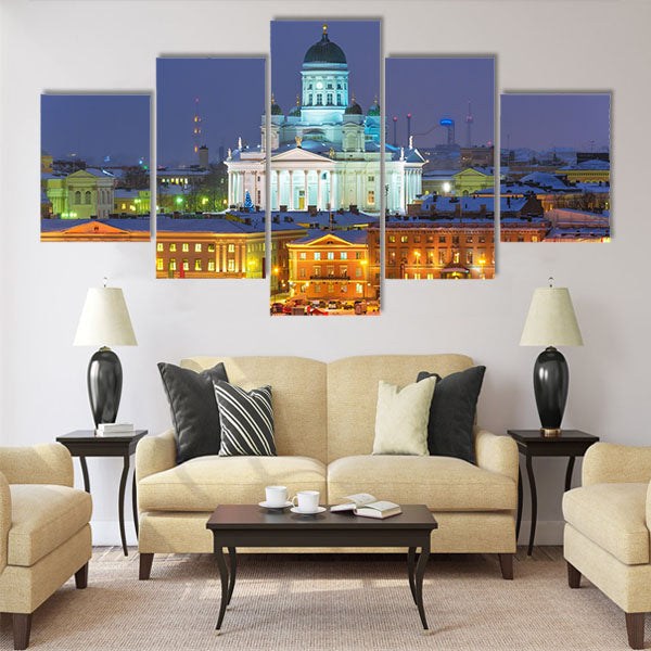 Winter night scenery of the Old Town in Helsinki Multi panel canvas wall art