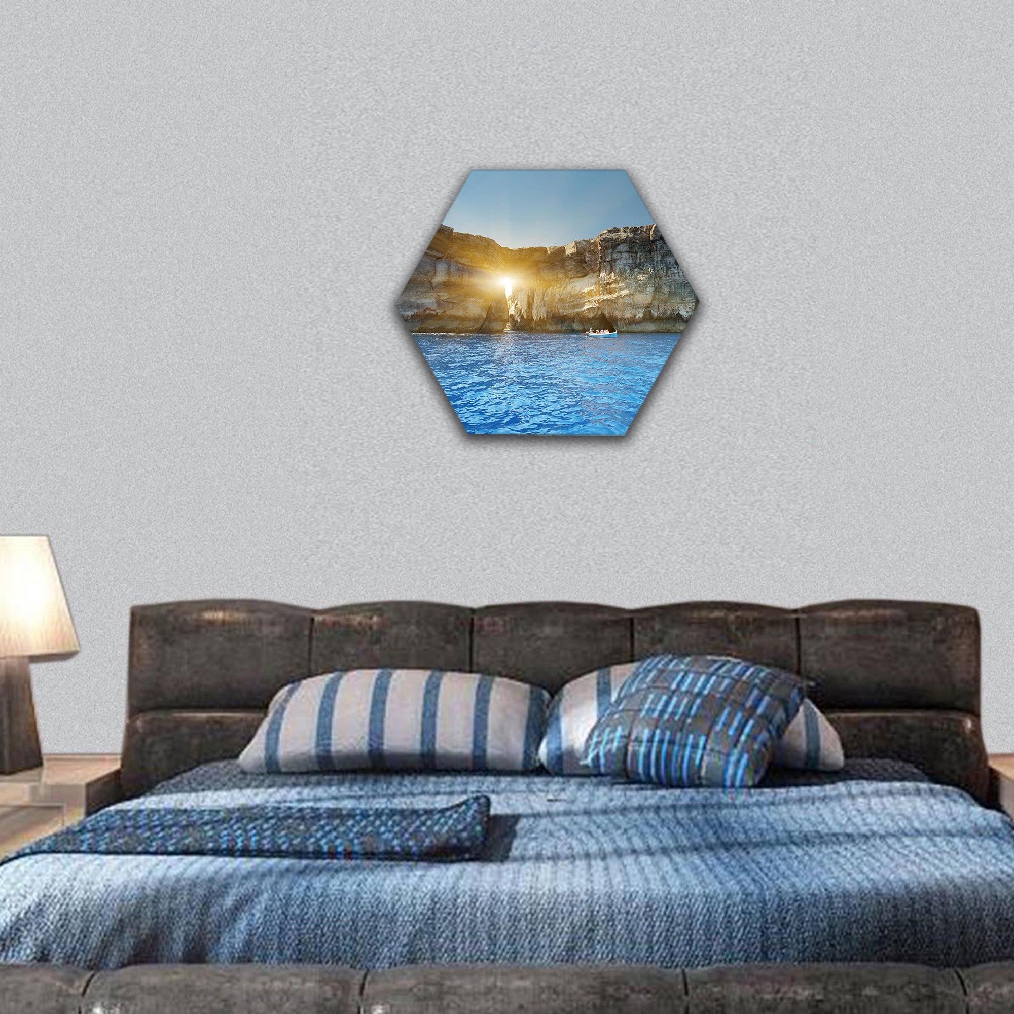 Famous stone arch on Gozo island, Malta hexagonal canvas wall art