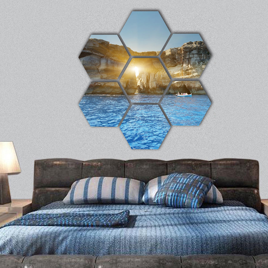 Famous stone arch on Gozo island, Malta hexagonal canvas wall art