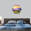 Majestic sunset in the mountains landscape hexagonal canvas wall art