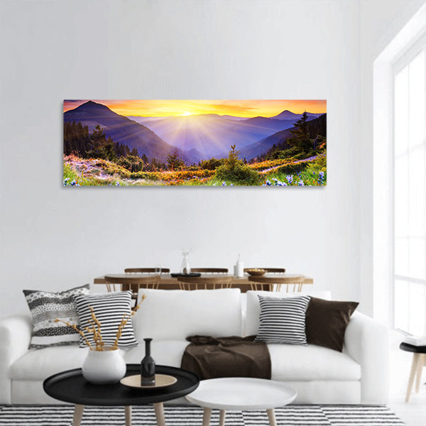Majestic sunset in the mountains landscape. HDR image panoramic canvas wall art