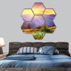 Majestic sunset in the mountains landscape hexagonal canvas wall art