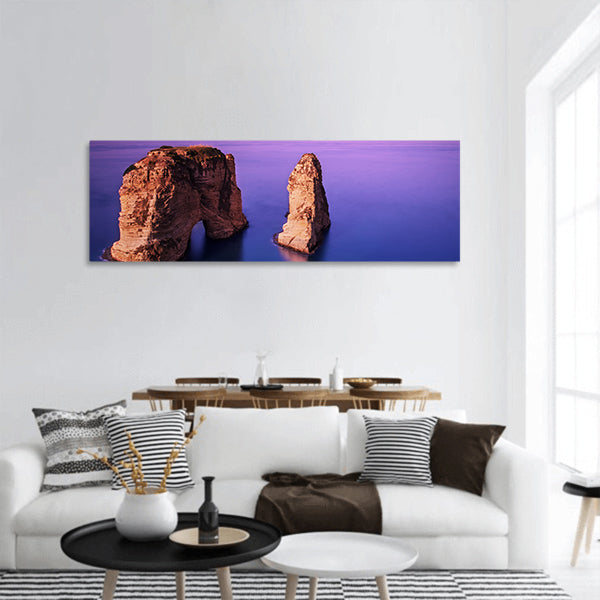 Rawsha rock ,coastline of Mediterranean sea landscape panoramic canvas wall art
