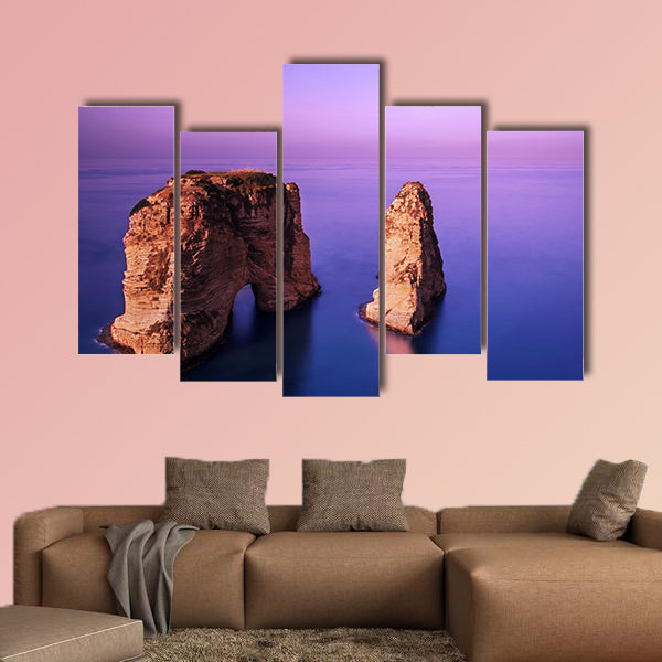 Picture of Rawsha rock on beautiful purple sunset multi panel canvas wall art