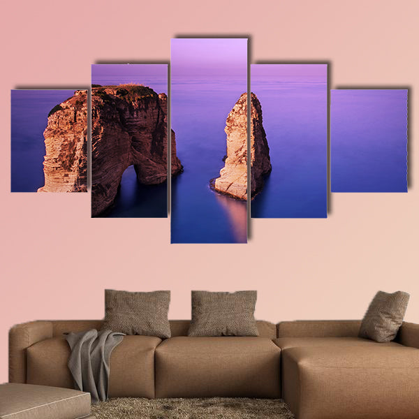 Picture of Rawsha rock on beautiful purple sunset multi panel canvas wall art