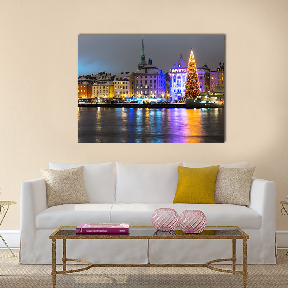 Night winter scenery with Christmas Tree multi panel canvas wall art