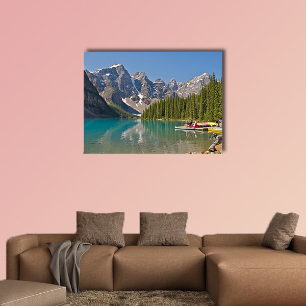 Moraine Lake in Banff National Park and Canoes, AB, Canada wall art
