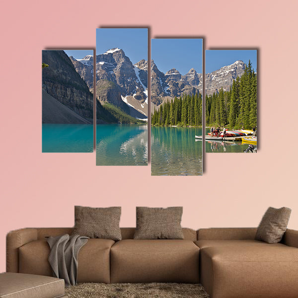 Moraine Lake in Banff National Park and Canoes, AB, Canada wall art
