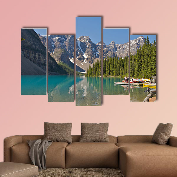 Moraine Lake in Banff National Park and Canoes, AB, Canada wall art