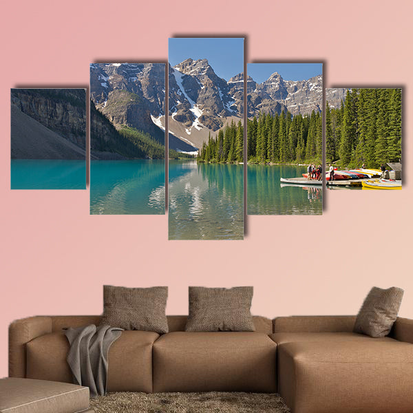 Moraine Lake in Banff National Park and Canoes, AB, Canada wall art