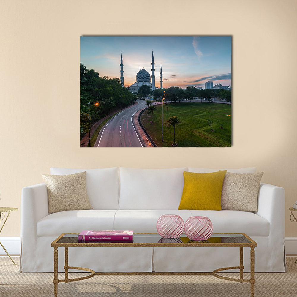 Sunrise-blue mosque shah alam multi panel canvas wall art