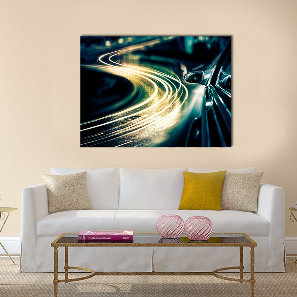 View from Side of Car Going Around Corner Multi Panel Canvas Wall Art