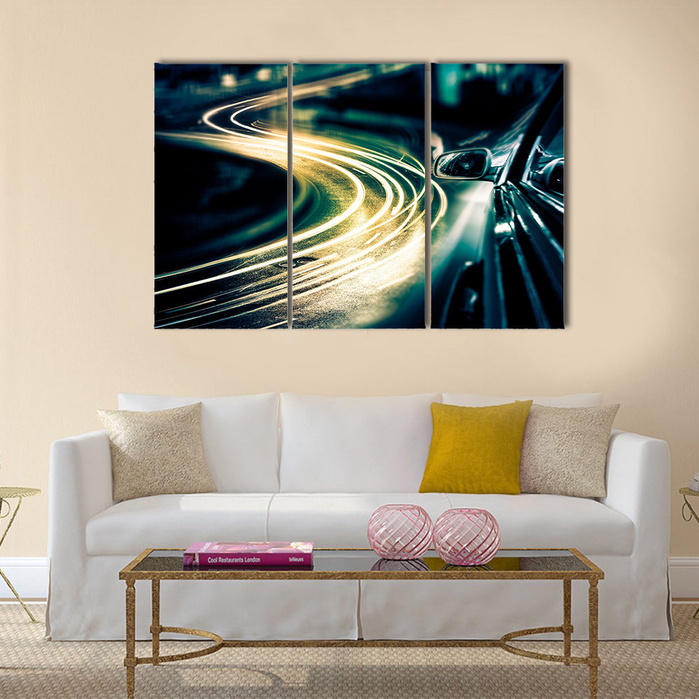View from Side of Car Going Around Corner Multi Panel Canvas Wall Art