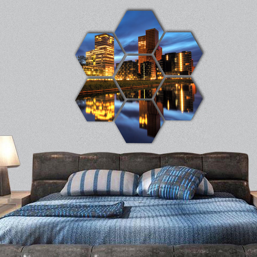 office buildings in the south of Amsterdam hexagonal canvas wall art