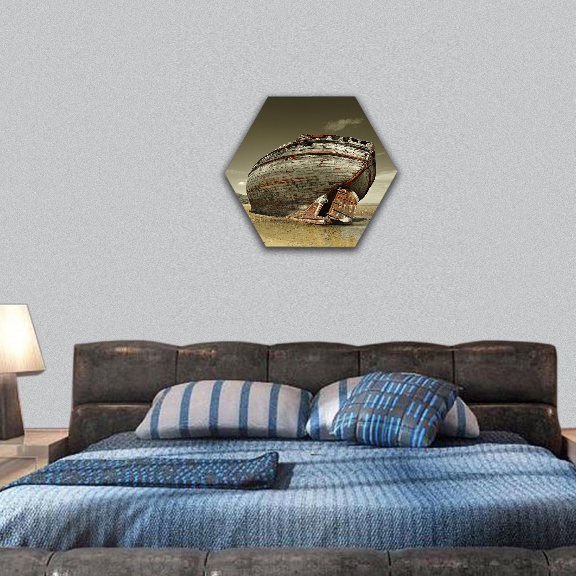 Dulas Bay shipwreck hexagonal canvas wall art