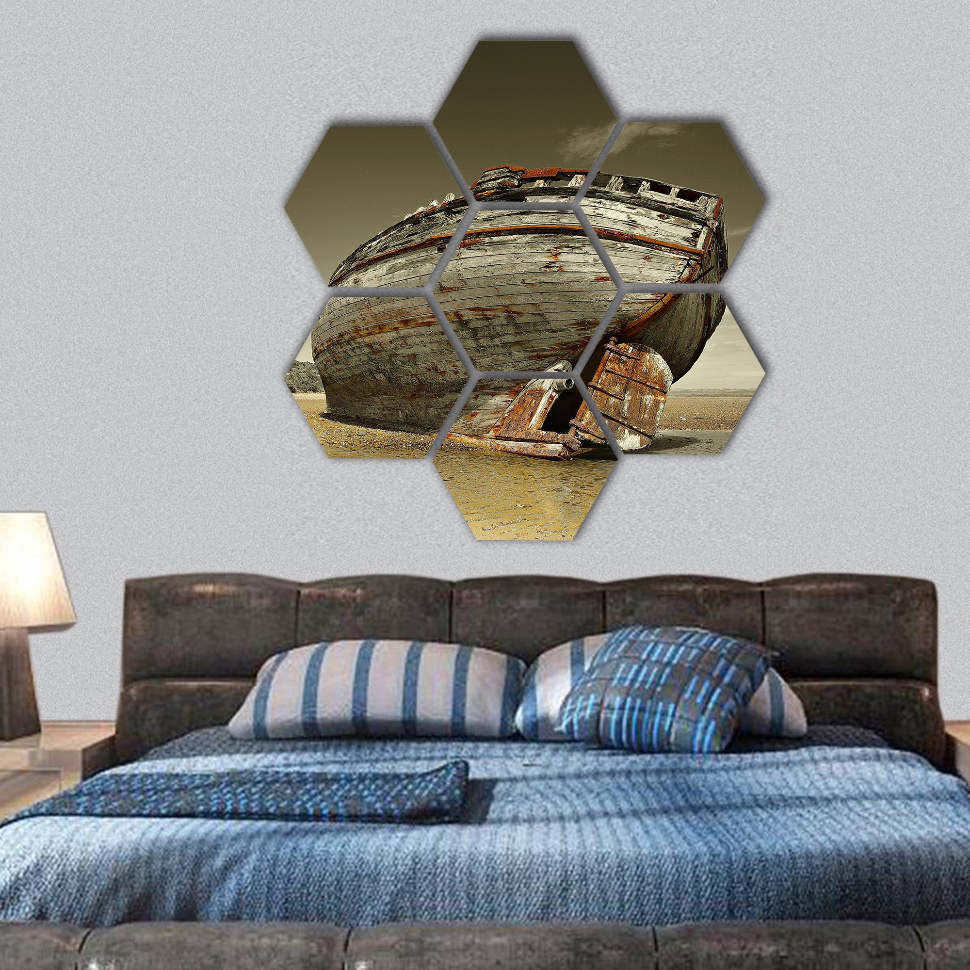 Dulas Bay shipwreck hexagonal canvas wall art