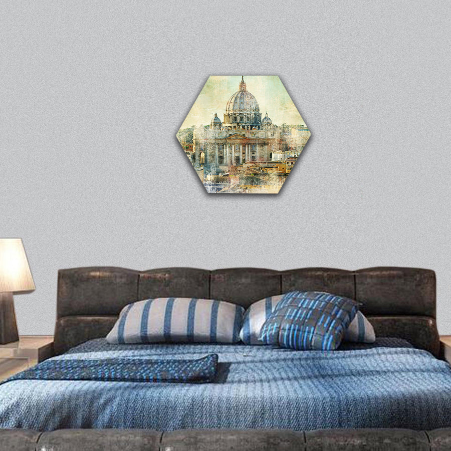 st Pietro, Vatican - artwork in painting style hexagonal canvas wall art