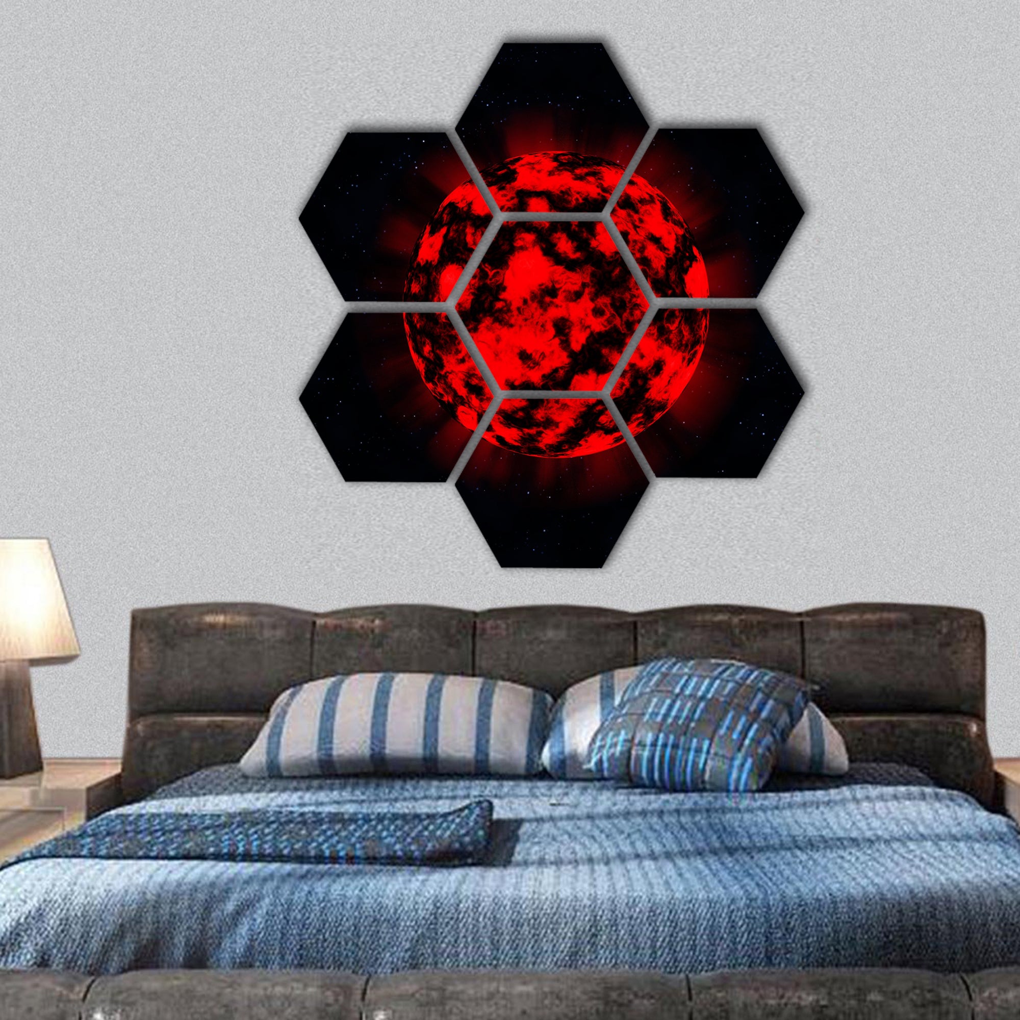 EXPLOSION in deep space hexagonal canvas wall art