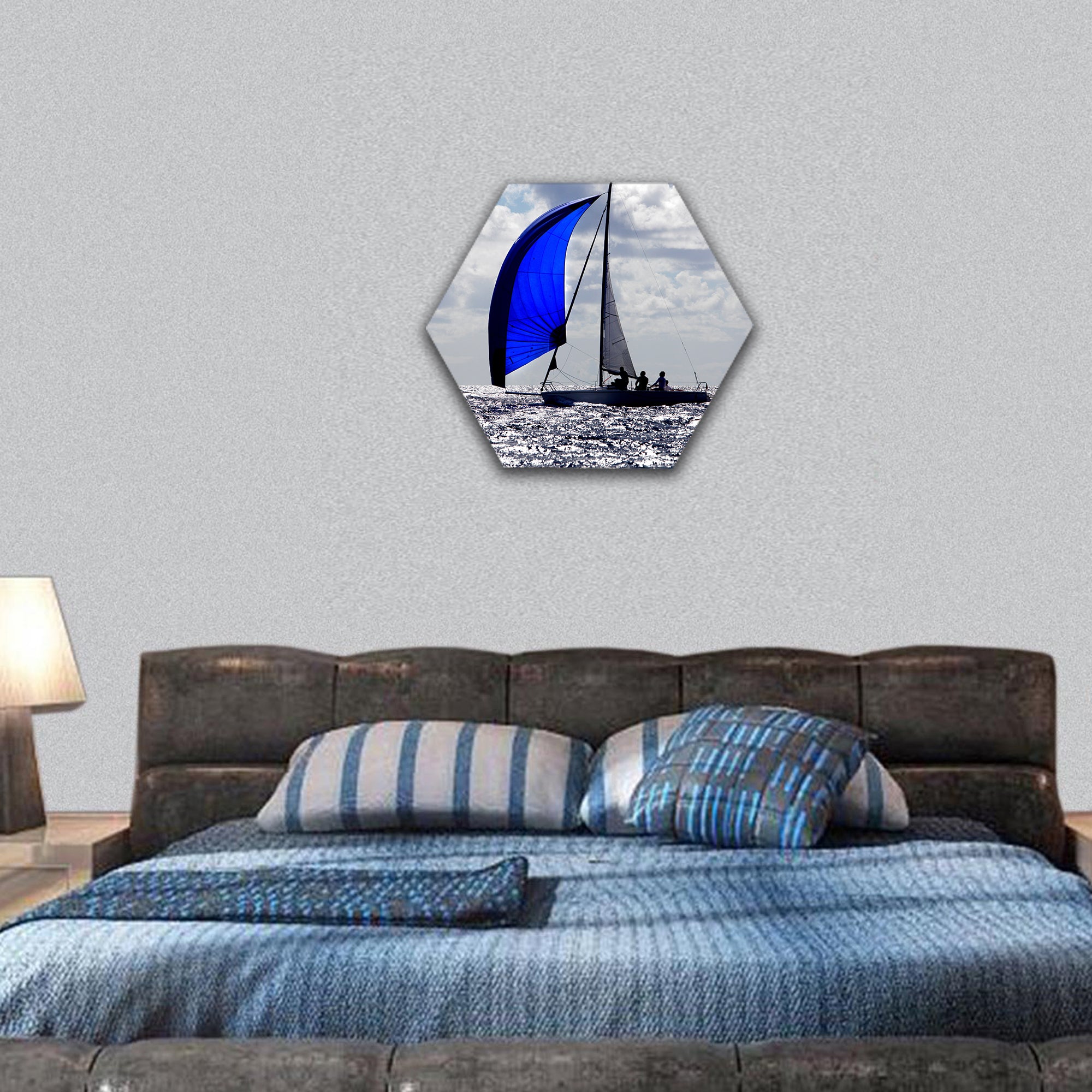 boats with spinnakers open hexagonal canvas wall art
