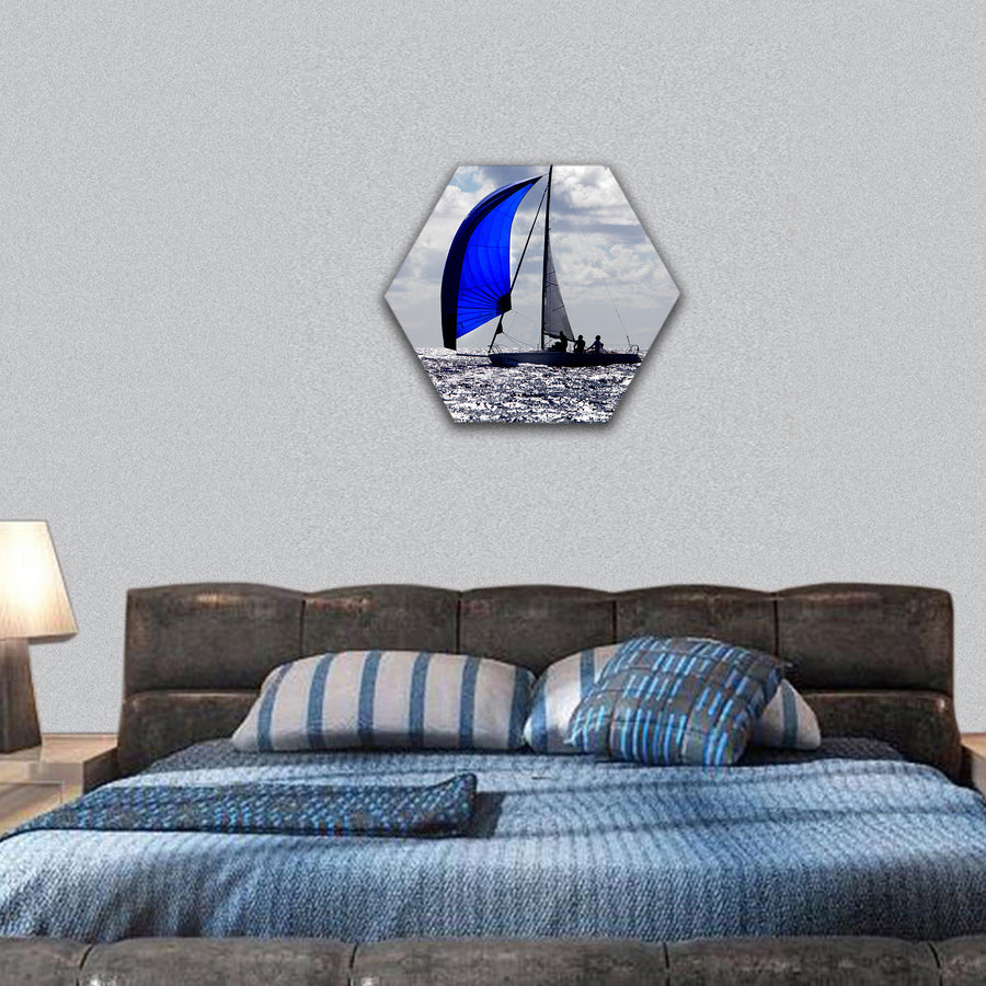 boats with spinnakers open hexagonal canvas wall art