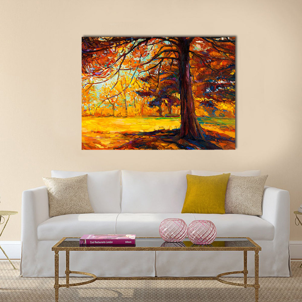 Original oil painting showing beautiful autumn landscape Multi Panel Canvas Wall Art