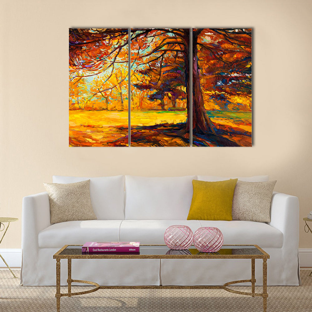 Original oil painting showing beautiful autumn landscape Multi Panel Canvas Wall Art