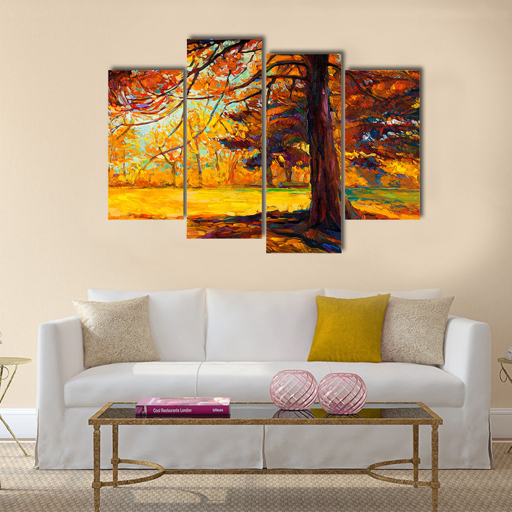 Original oil painting showing beautiful autumn landscape Multi Panel Canvas Wall Art