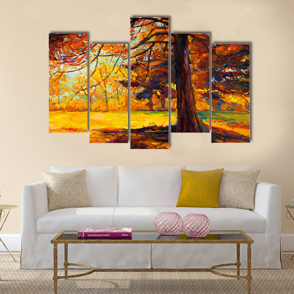 Original oil painting showing beautiful autumn landscape Multi Panel Canvas Wall Art