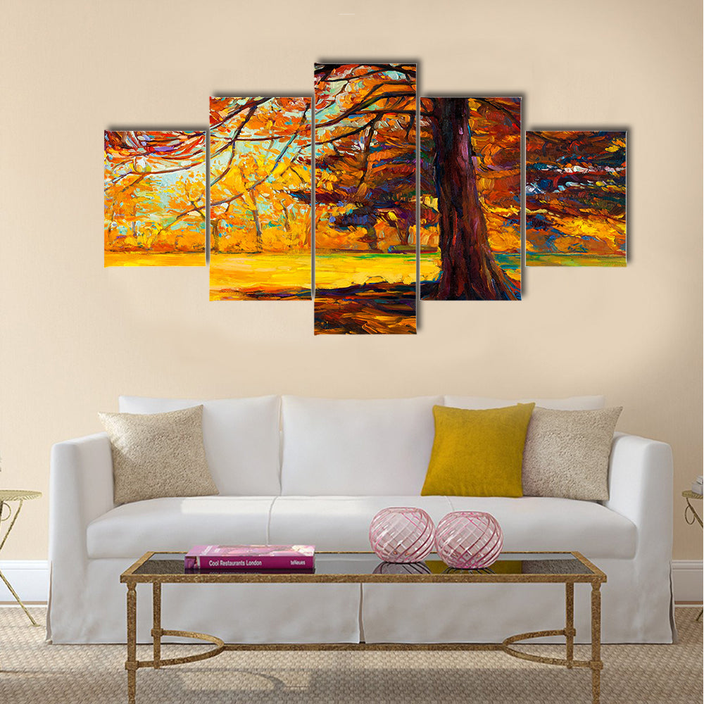 Original oil painting showing beautiful autumn landscape Multi Panel Canvas Wall Art