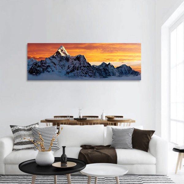 Evening view of Ama Dablam on way to Everest Base Camp panoramic canvas wall art