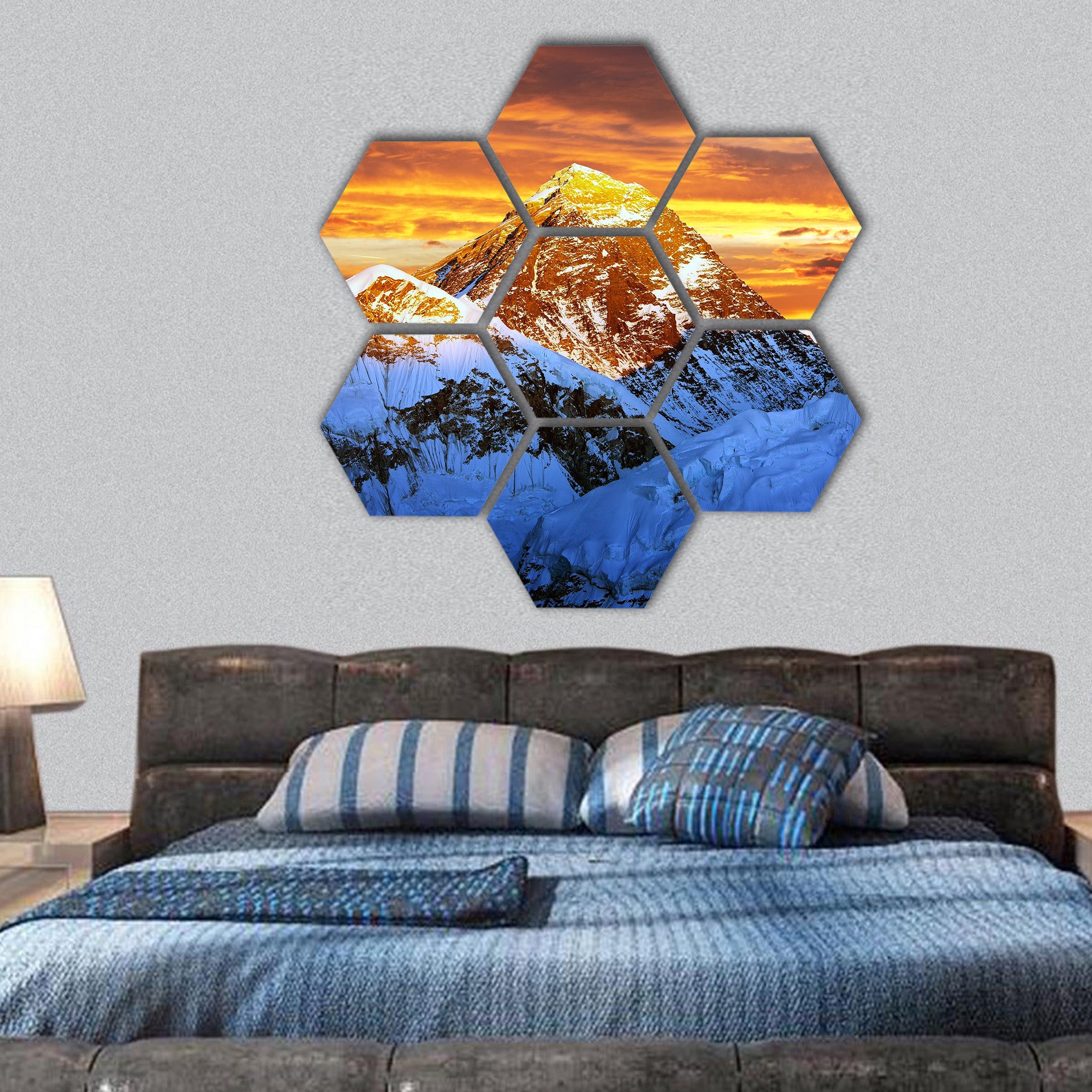 view of Everest from Kala Patthar hexagonal canvas wall art