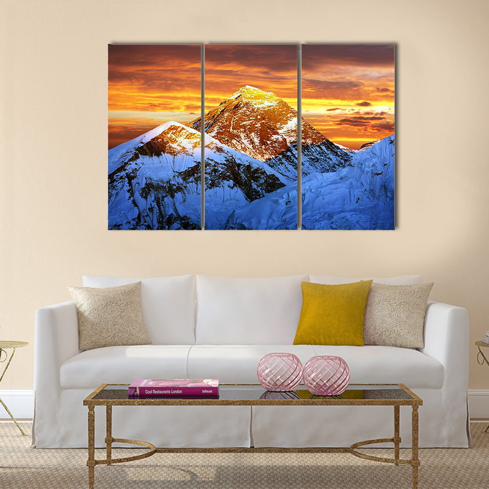 Evening colored view of Everest from Kala Patthar Multi panel canvas wall art
