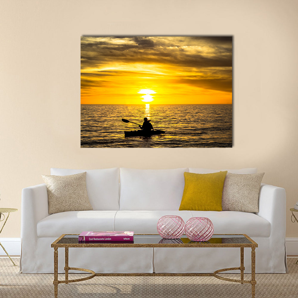 Fisherman in the kayak on the ocean  Multi panel canvas wall art