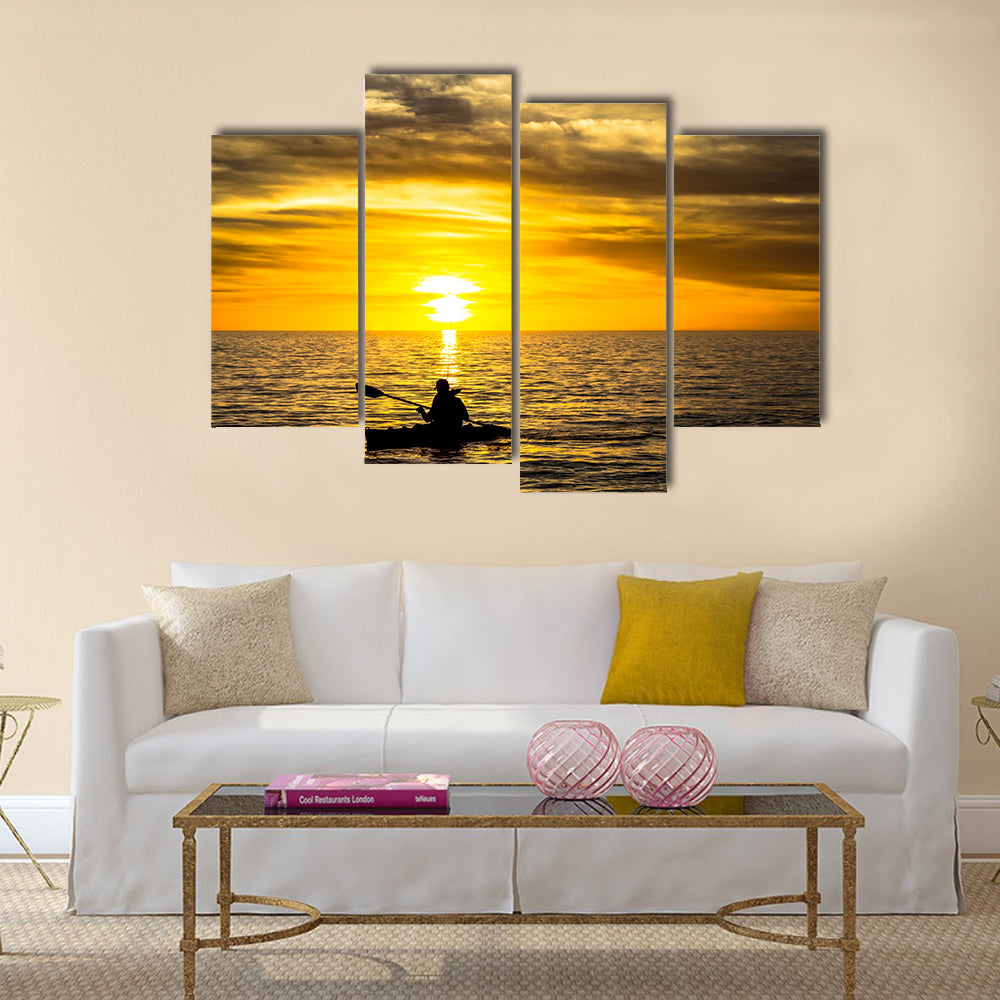 Fisherman in the kayak on the ocean  Multi panel canvas wall art