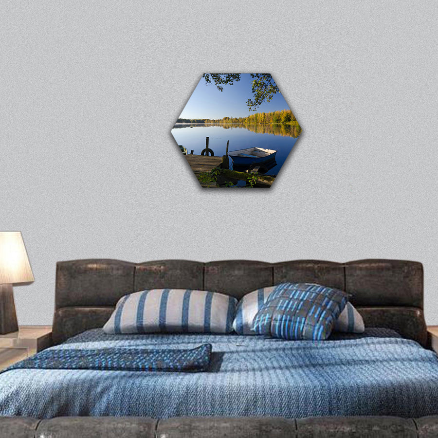 Autumn lake frame hexagonal canvas wall art