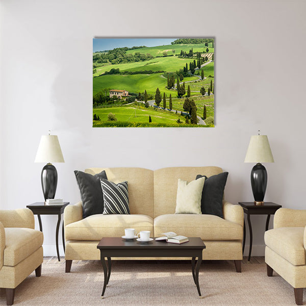 Road with curves and cypresses in Tuscany Multi Panel Canvas Wall Art