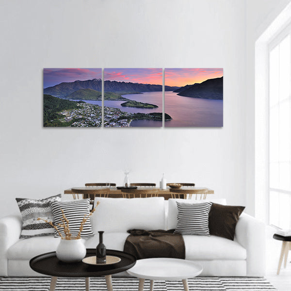 Queenstown, New Zealand at dusk from Skyline lookout panoramic canvas wall art