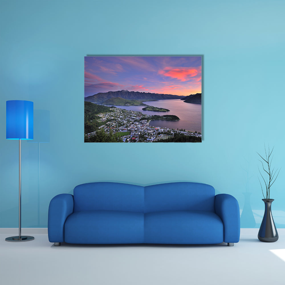 View Of Queenstown New Zealand At Dusk From Skyline Lookout Multi Panel Canvas Wall Art