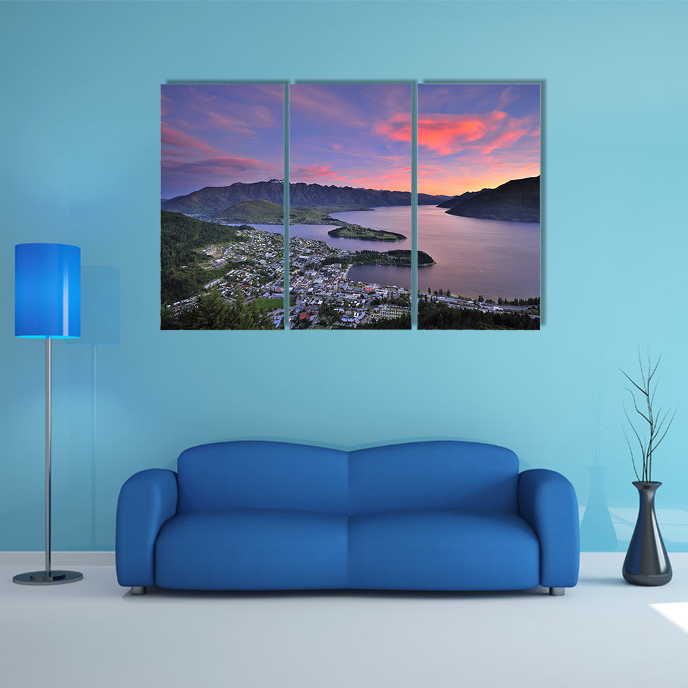 View Of Queenstown New Zealand At Dusk From Skyline Lookout Multi Panel Canvas Wall Art