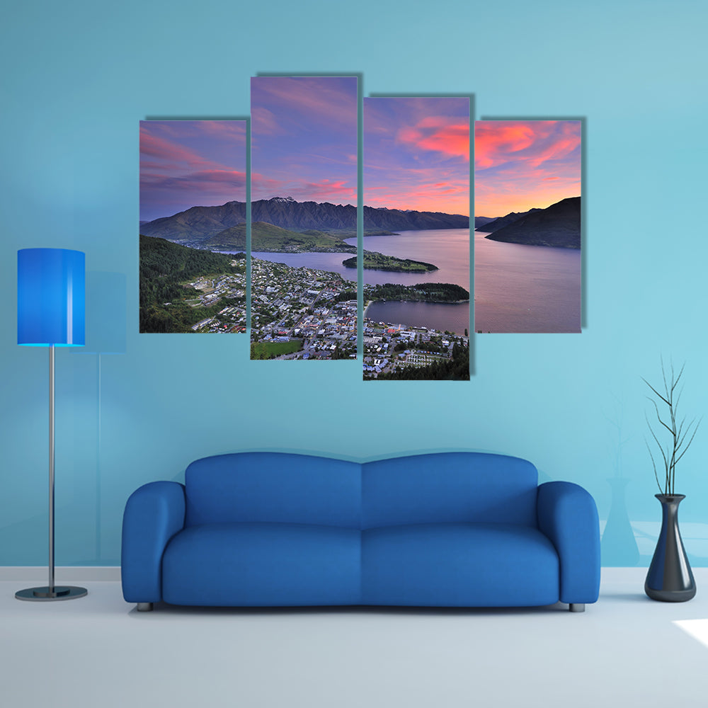 View Of Queenstown New Zealand At Dusk From Skyline Lookout Multi Panel Canvas Wall Art