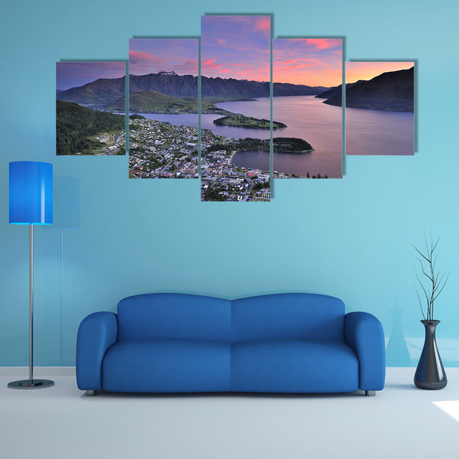View Of Queenstown New Zealand At Dusk From Skyline Lookout Multi Panel Canvas Wall Art