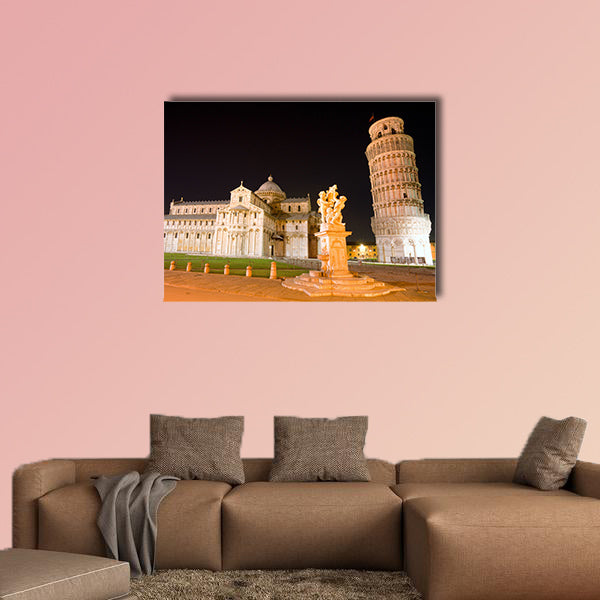 Pisa, Piazza dei miracoli, with the Basilica and the leaning tower at night multi panel canvas wall art