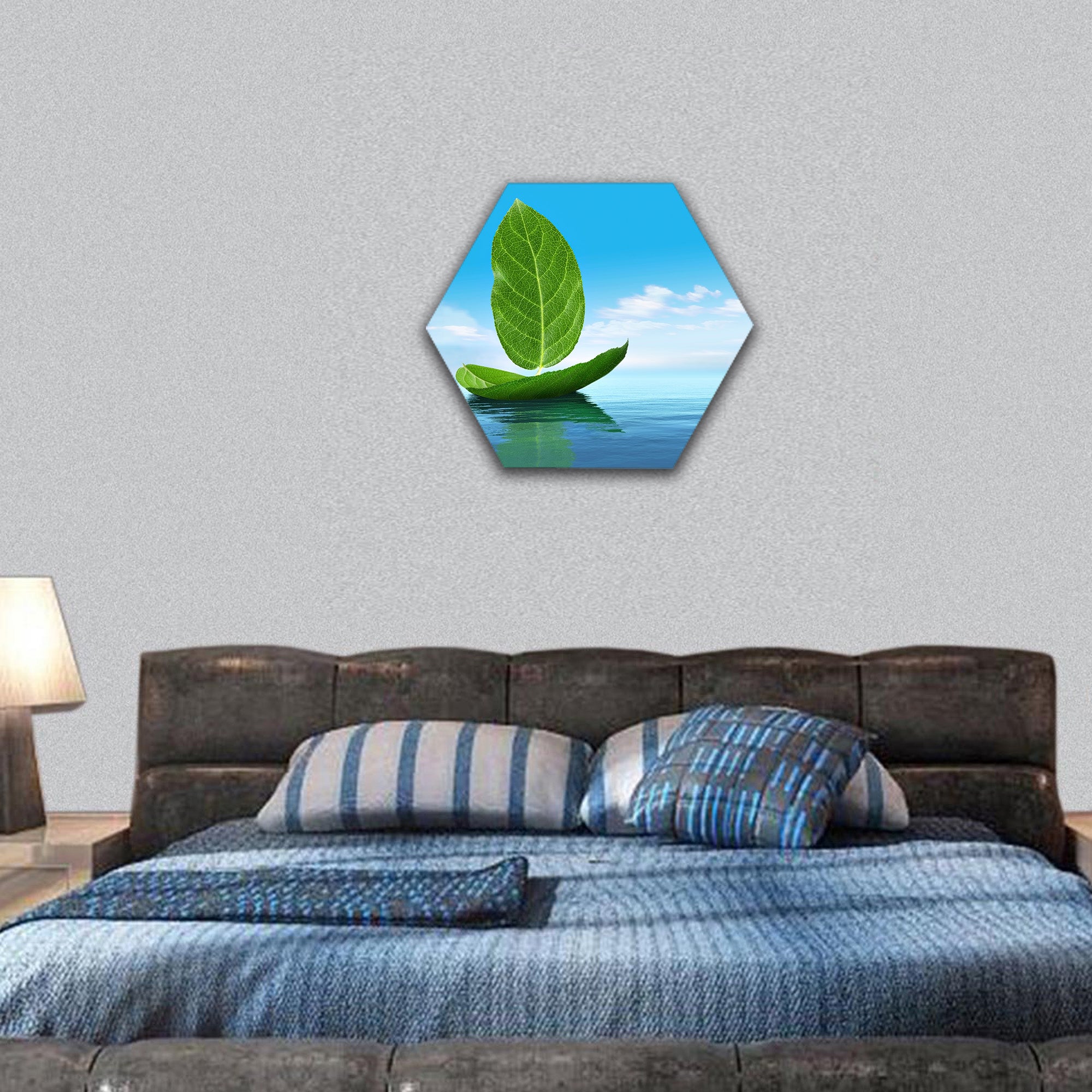 Boat from leaves hexagonal canvas wall art