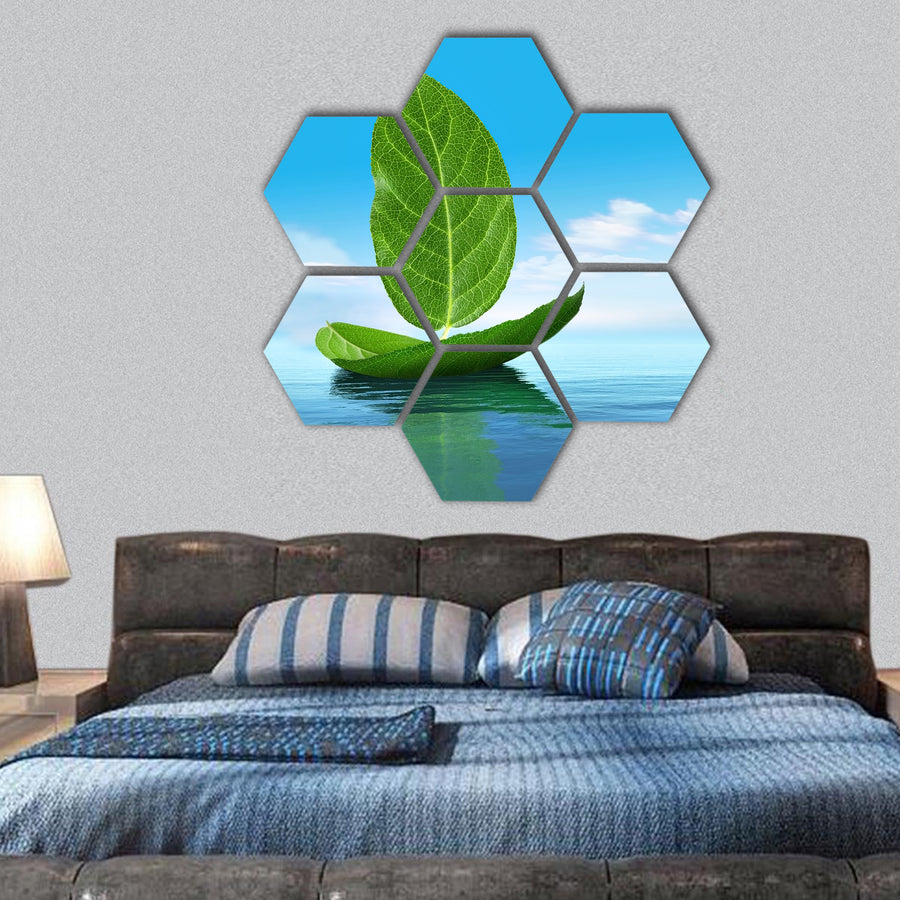 Boat from leaves hexagonal canvas wall art
